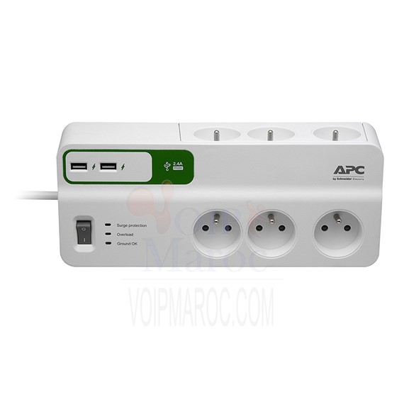 Essential SurgeArrest 6 prises avec 2 ports de charge USB 5 V 2.4 A 230 V PM6U-FR
