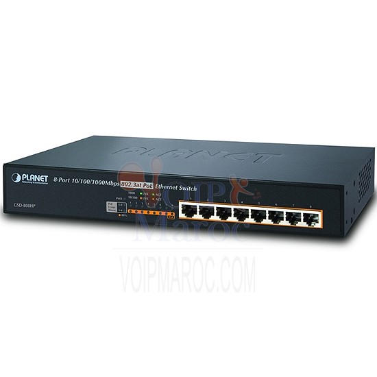 Switch 8 ports 10/100 / 1000bps 802.3at PoE GSD-808HP