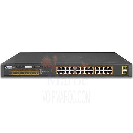 Commutateur 19" 24-Port 10/100/1000T 802.3at POE + 2-Port 1000X SFP Unmanaged Gigabit Ethernet Switch (220W) GSW-2620HP