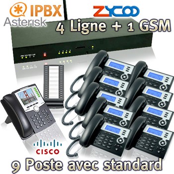 IPBX Asterisk a 4 Lignes avec 9 Postes + Standard