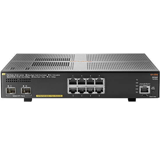Switch manageable PoE+ 8 ports 10/100/1000 + 2 ports combo SFP+ JL258A