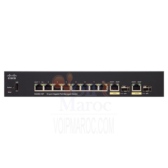 Switch C3 -8 x 10/100/1000 (PoE+) + 2 x SFP Gigabit combiné Géré SG350-10P-K9-EU