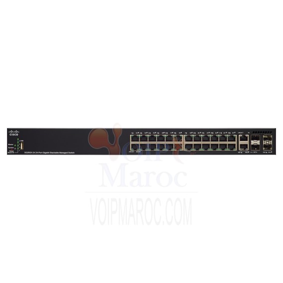 Switch Stackable Gigabit 24 ports 10/100/1000 PoE+ avec 4 x 10 Gigabit Ethernet (2 x 10GBase-T/SFP+ combo + 2 x SFP+) SG350X-24MP-K9-EU