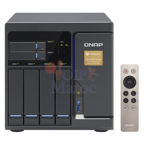 Serveur NAS 4 baies 3.5"/2.5" + 2 baies 2.5" Dual-Core Intel Core i3-6100 3.7 GHz RAM 8 Go 2x Thunderbolt 2x RJ45 10 GbE (sans disque dur) TVS-682T-i3-8G