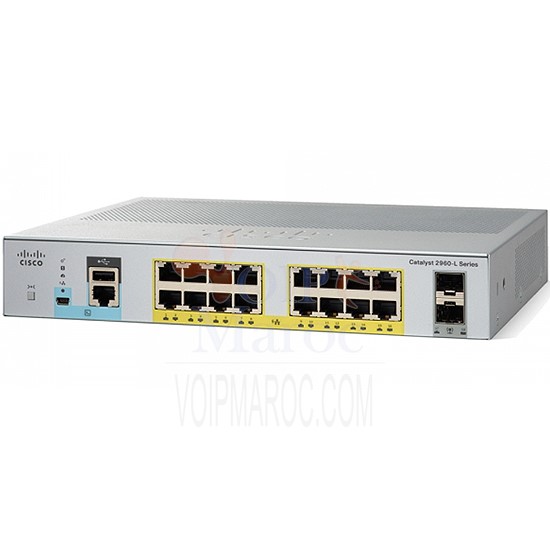 Catalys 2960L Switch PoE+ 16 ports 10/100/1000 Mbps + 2 ports SFP WS-C2960L-16PS-LL